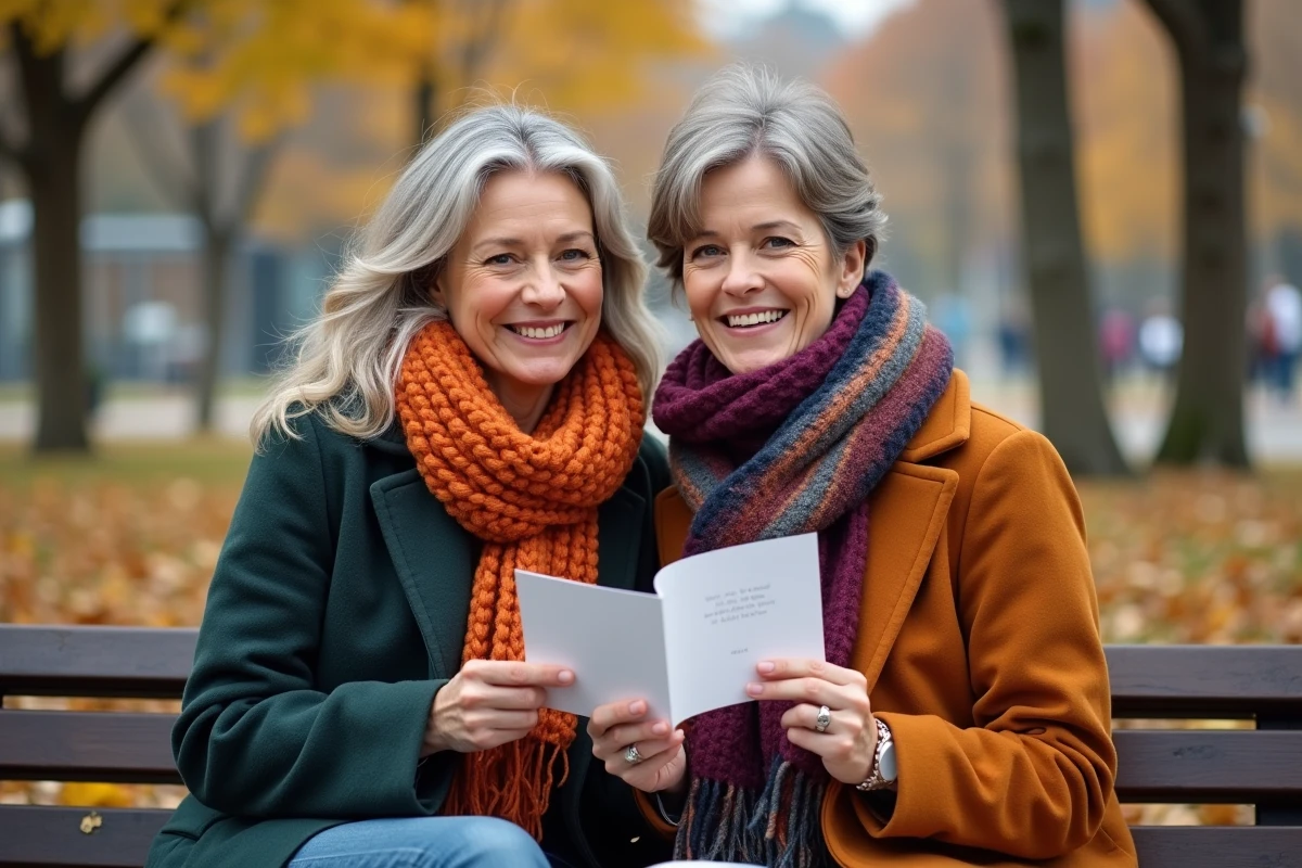 Deux femmes souriantes avec cartes d