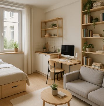 Optimiser chaque mètre carré : solutions futées pour petits espaces Photo d'un studio moderne avec mobilier multifonctionnel lumineux