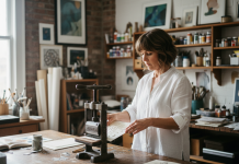 Quand le gaufrage devient un art personnel Femme créant un embossage sur papier dans son atelier