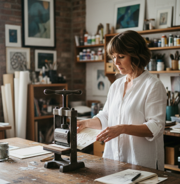 Quand le gaufrage devient un art personnel Femme créant un embossage sur papier dans son atelier