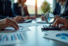 Bureau moderne avec graphiques financiers et globe