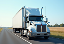 Camion de 44 tonnes sur une aire de repos en journée