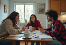 Inconvénients de la colocation : avantages, conseils et solutions pratiques Trois colocataires discutent dans la cuisine en désordre