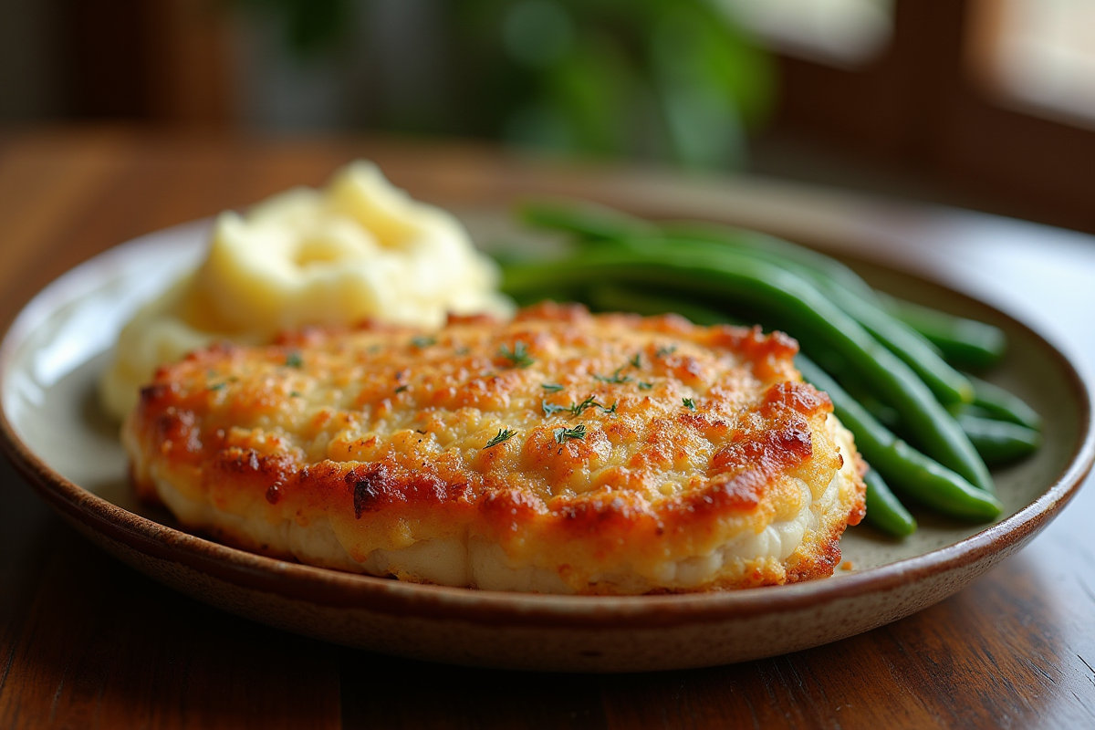 Cordon bleu doré sur assiette en céramique rustique