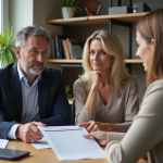 Taux de crédit hypothécaire : comment est-il déterminé en France ? Couple français examine documents de prêt immobilier dans un bureau lumineux