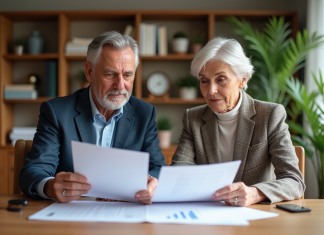 Optimisez votre patrimoine : les clés pour un investissement SCPI réussi Couple d'âge moyen examinant des documents d'investissement immobilier