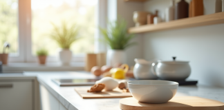 Plan de cuisine lumineuse avec ustensiles de pâtisserie