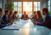 Équipe professionnelle dans un bureau lumineux collaborant
