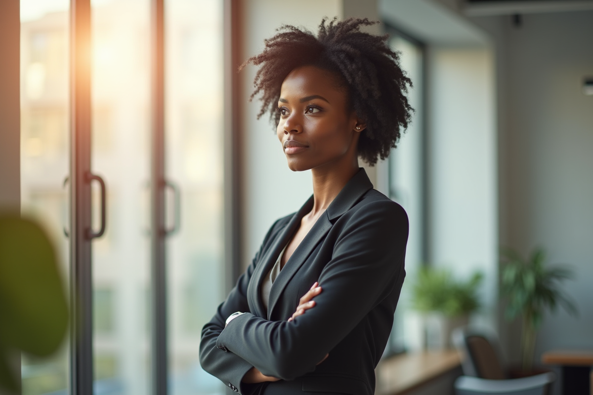 Femme africaine en tenue professionnelle près d