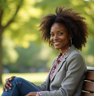 Femme africaine élégante assise sur un banc en parc