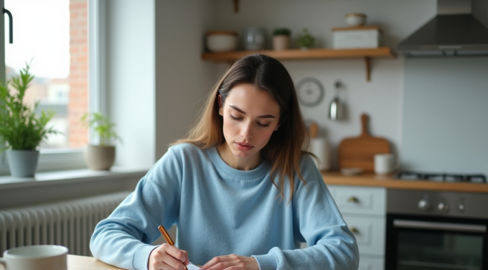 Jeune femme en train de gérer ses finances à la maison