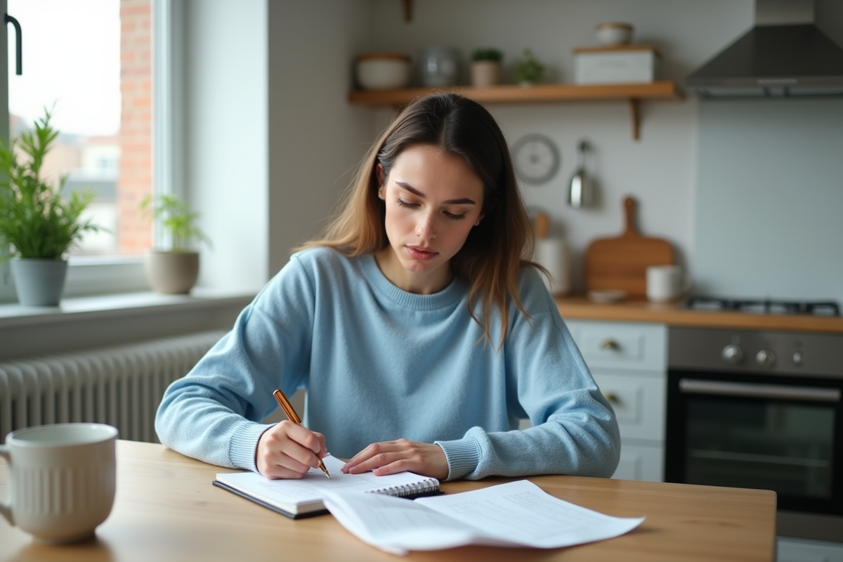 Jeune femme en train de gérer ses finances à la maison