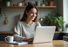 Jeune femme planifiant son budget avec un ordinateur