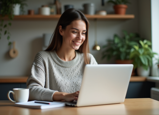 Salaire pour bien vivre seul : optimisez votre budget quotidien Jeune femme planifiant son budget avec un ordinateur