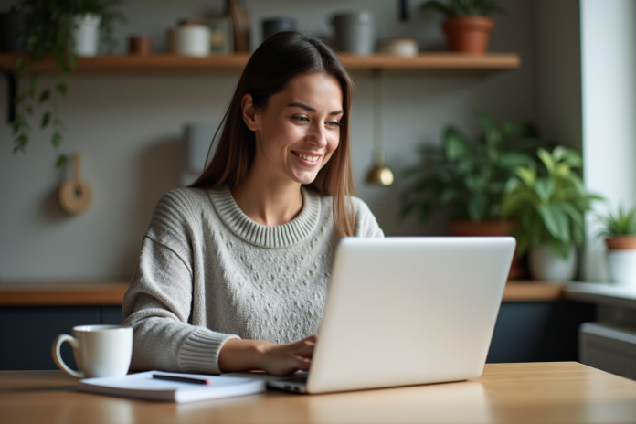 Jeune femme planifiant son budget avec un ordinateur