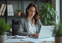 Signaler un contact : pourquoi et comment le faire de manière efficace ? Femme en tenue professionnelle travaillant sur son ordinateur dans un bureau