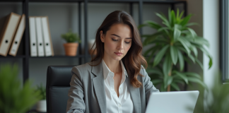 Signaler un contact : pourquoi et comment le faire de manière efficace ? Femme en tenue professionnelle travaillant sur son ordinateur dans un bureau