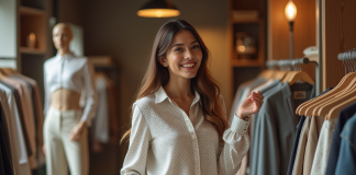 Femme élégante dans une boutique de mode moderne