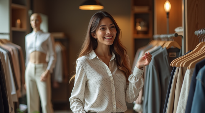Femme élégante dans une boutique de mode moderne