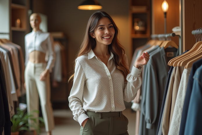 femme-mode-boutique Femme élégante dans une boutique de mode moderne