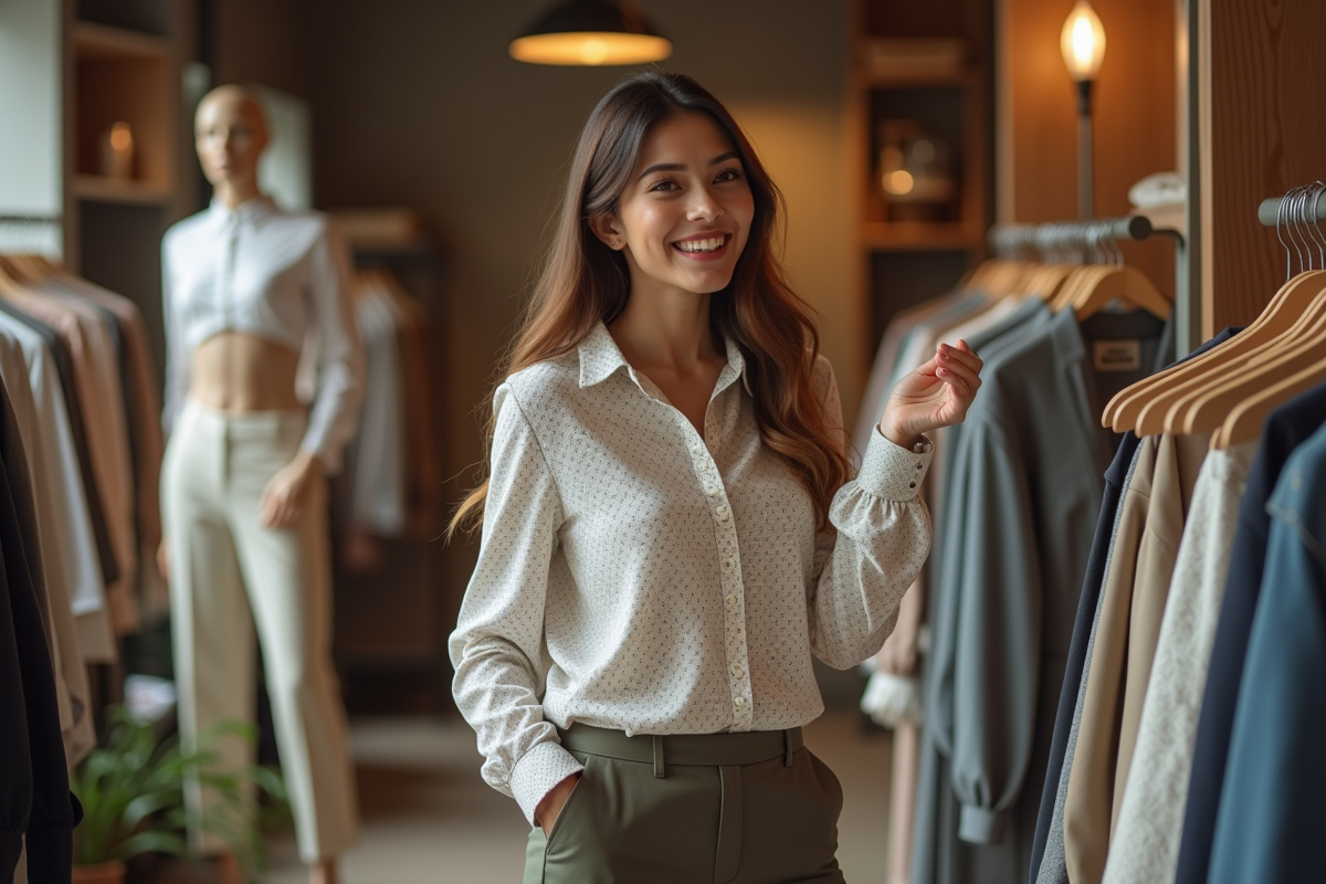 Femme élégante dans une boutique de mode moderne