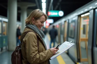 Femme souriante vérifiant la carte du métro parisien