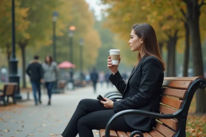 Femme assise sur un banc de parc en réflexion