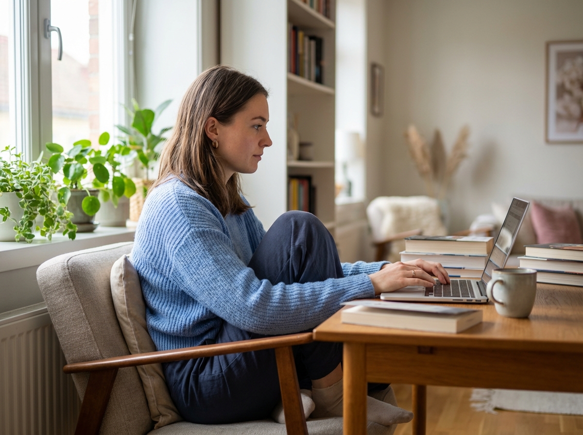 Jeune femme travaillant sur son ordinateur dans un home office