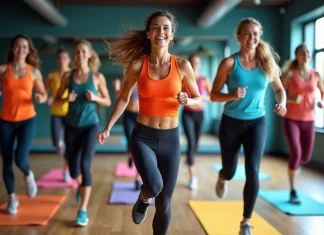 Ambiance, cardio et énergie : ce que les cours collectifs peuvent vous apporter Groupe de fitness dynamique en salle moderne