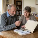 Devis obsèques : ce qu’il faut savoir pour bien le préparer Homme âgé en réflexion avec une femme sur des documents funéraires