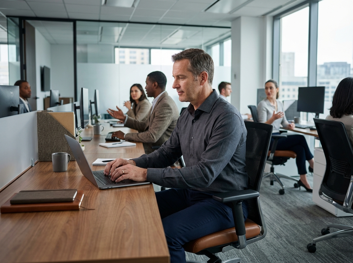 Homme en réunion dans un espace de bureau moderne