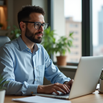 Forfait Internet pour télétravail : quel choisir pour une connexion performante ? Homme en bureau moderne travaillant sur son ordinateur