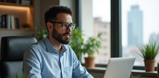 Forfait Internet pour télétravail : quel choisir pour une connexion performante ? Homme en bureau moderne travaillant sur son ordinateur