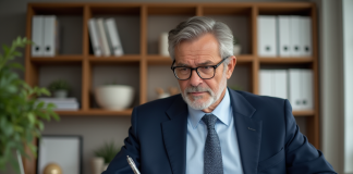 Déclarer les SCPI : Comment et quelles démarches ? Homme d'âge moyen remplissant ses formulaires fiscaux dans un bureau moderne