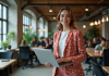 Impact des vêtements sur la personnalité : comment s’habiller pour refléter qui on est ? Jeune femme en blazer coloré dans un espace de coworking