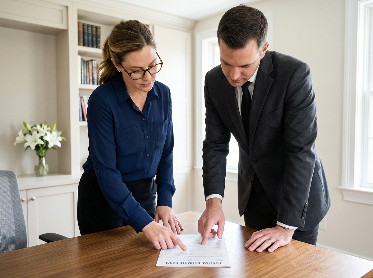 Jeune femme parlant avec un professionnel au bureau funéraire