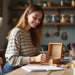 Atelier manuel pour débutants : les premières étapes pour réussir Jeune femme peint une boîte à bijoux dans un atelier lumineux