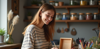 Atelier manuel pour débutants : les premières étapes pour réussir Jeune femme peint une boîte à bijoux dans un atelier lumineux