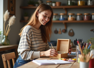 Atelier manuel pour débutants : les premières étapes pour réussir Jeune femme peint une boîte à bijoux dans un atelier lumineux