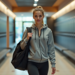 Douche à Basic Fit, équipements annoncés dans les salles de sport et conditions d’accès Jeune femme entrant dans la salle de sport moderne