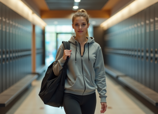 Jeune femme entrant dans la salle de sport moderne