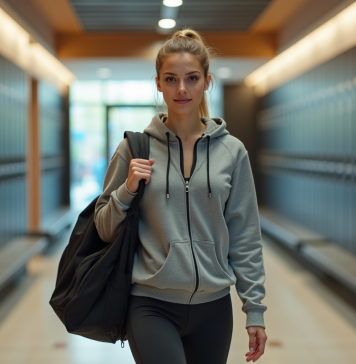 Douche à Basic Fit, équipements annoncés dans les salles de sport et conditions d’accès Jeune femme entrant dans la salle de sport moderne