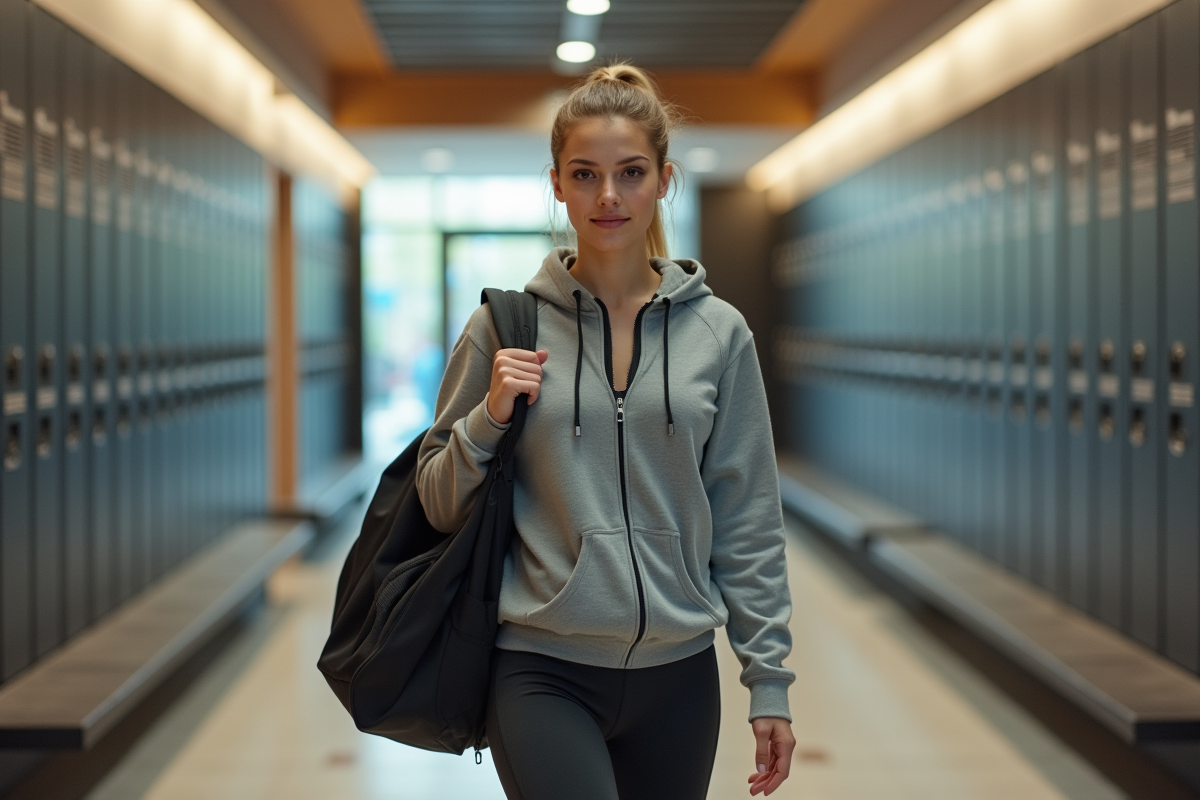Jeune femme entrant dans la salle de sport moderne