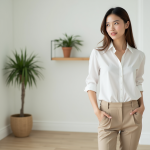 Look minimaliste : tout ce qu’il faut savoir pour adopter un style épuré Jeune femme en blanc dans un salon moderne