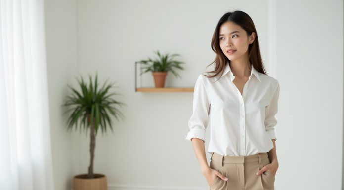 Look minimaliste : tout ce qu’il faut savoir pour adopter un style épuré Jeune femme en blanc dans un salon moderne