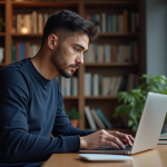 NordVPN : origine russe, fiable pour la confidentialité en ligne ? Jeune homme concentré travaillant sur un ordinateur dans un bureau cosy