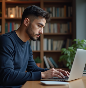 NordVPN : origine russe, fiable pour la confidentialité en ligne ? Jeune homme concentré travaillant sur un ordinateur dans un bureau cosy