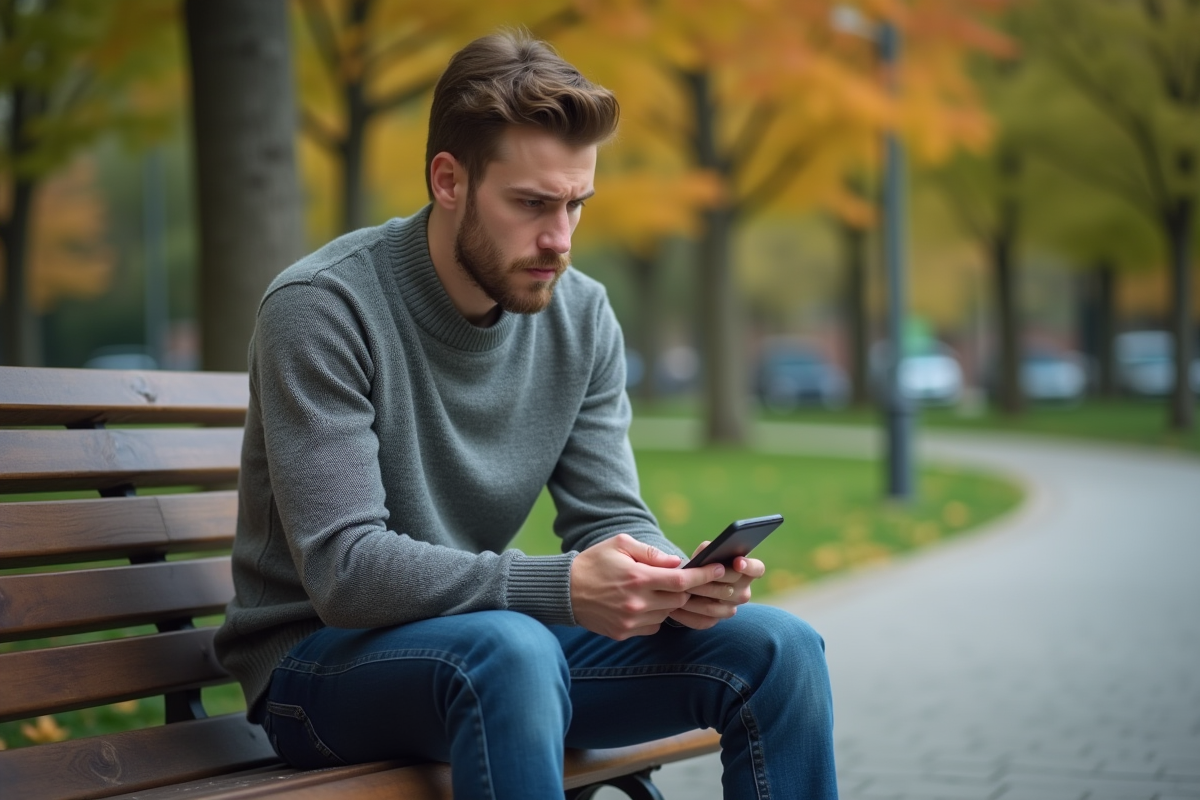 Jeune homme frustré sur un banc dans un parc