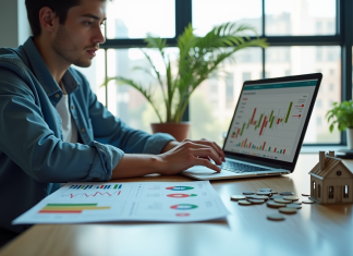 Jeune professionnel analysant des graphiques financiers modernes