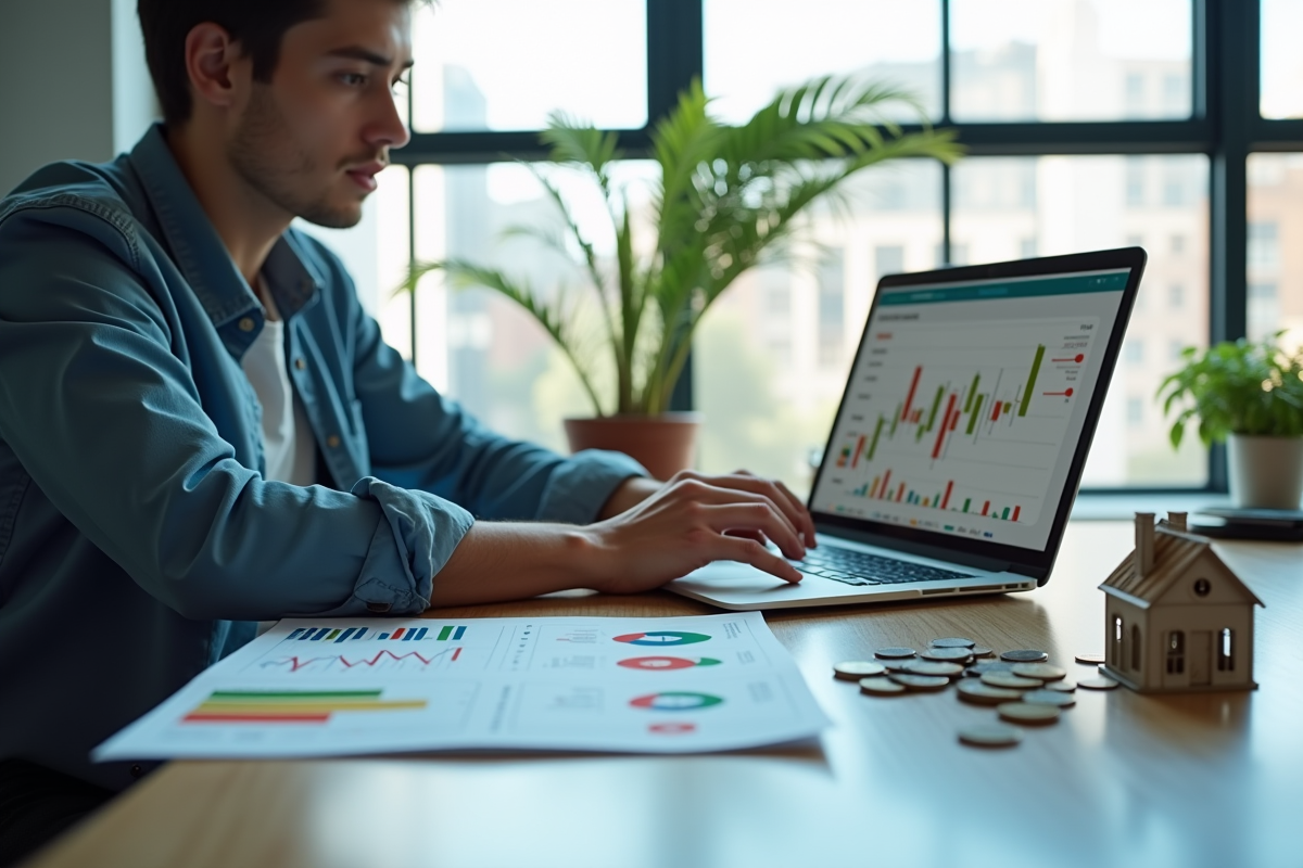 Jeune professionnel analysant des graphiques financiers modernes